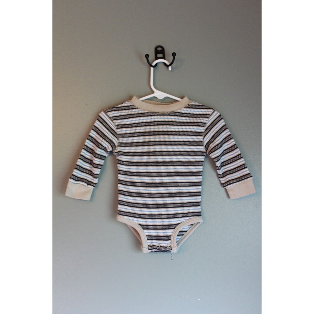 Koala Kids Baby Boy Bodysuit 12M Waffle Knit Striped Long Sleeve Snap One Piece